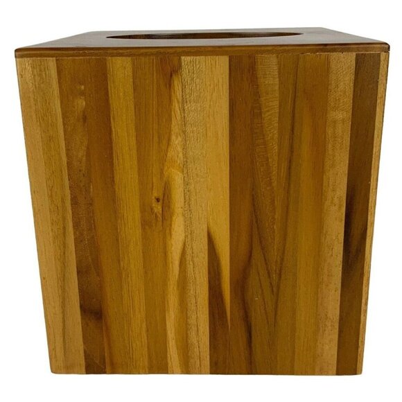 Natural Wood Tissue Box Cover Brown Beige Vertical Bath Decor Indonesia - Picture 4 of 8